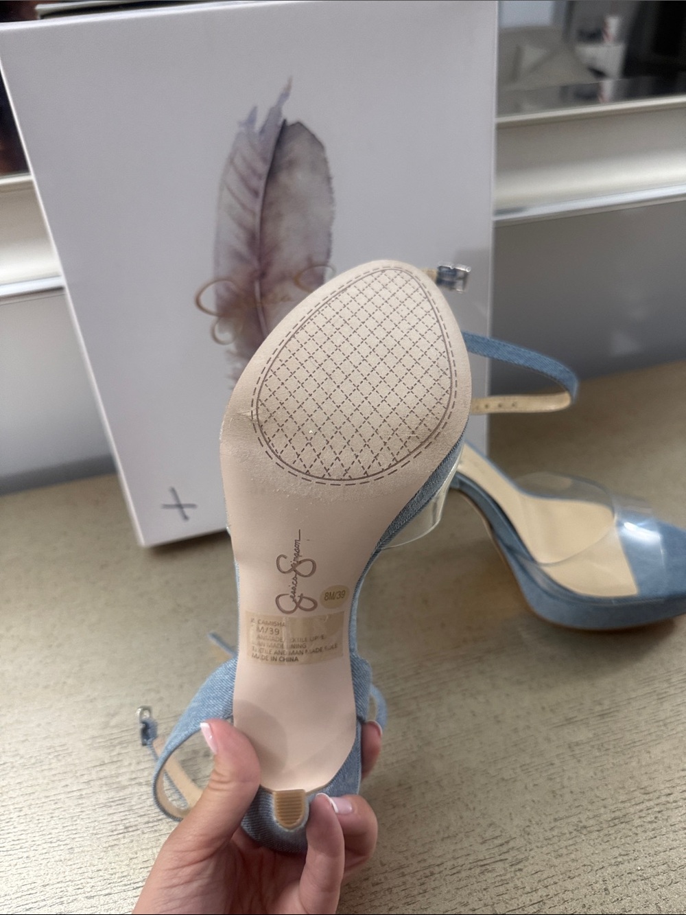 Jessica Simpson Light Blue Denim Clear Strap Ankle-Heel Sandals - Picture 4 of 6